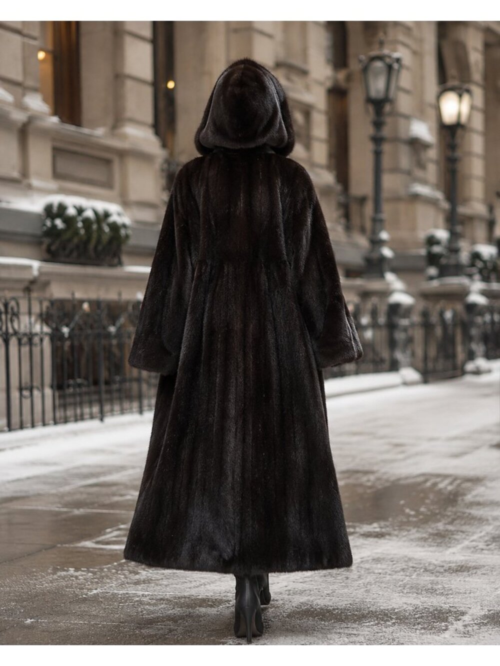 Genuine Mink Fur Full Length Hooded Maxi Coat Dark Brown Detachable Hood Size XL - Picture 8 of 16